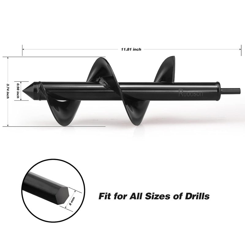Ruooson Auger Drill Bit for Planting 3.7X11.8 in Garden AugerSpiral, Easy Planter Rapid Planter Plant for 3/8" Hex Drive <1Pcs>. (3.7x11.8 in) - Image 2